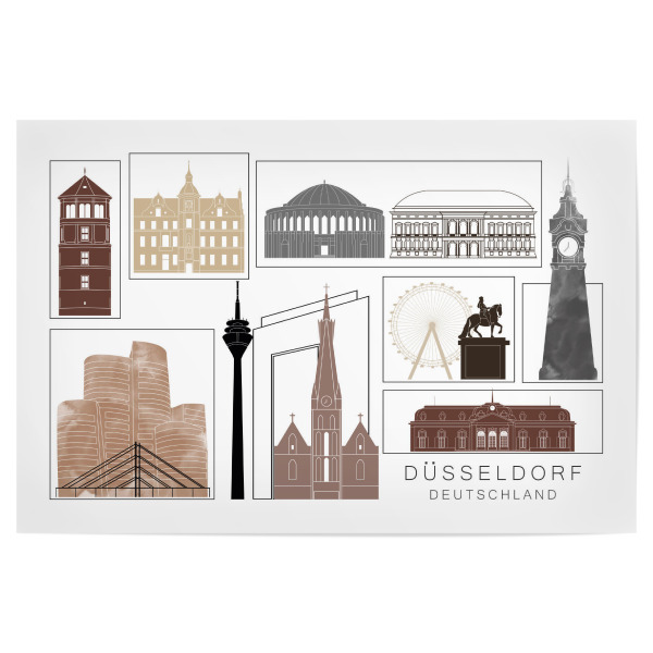 Poster "Düsseldorf skyline black & brown" artboxONE - Städte,Reise,Architektur,Städte / Düsseldorf,Kartografie