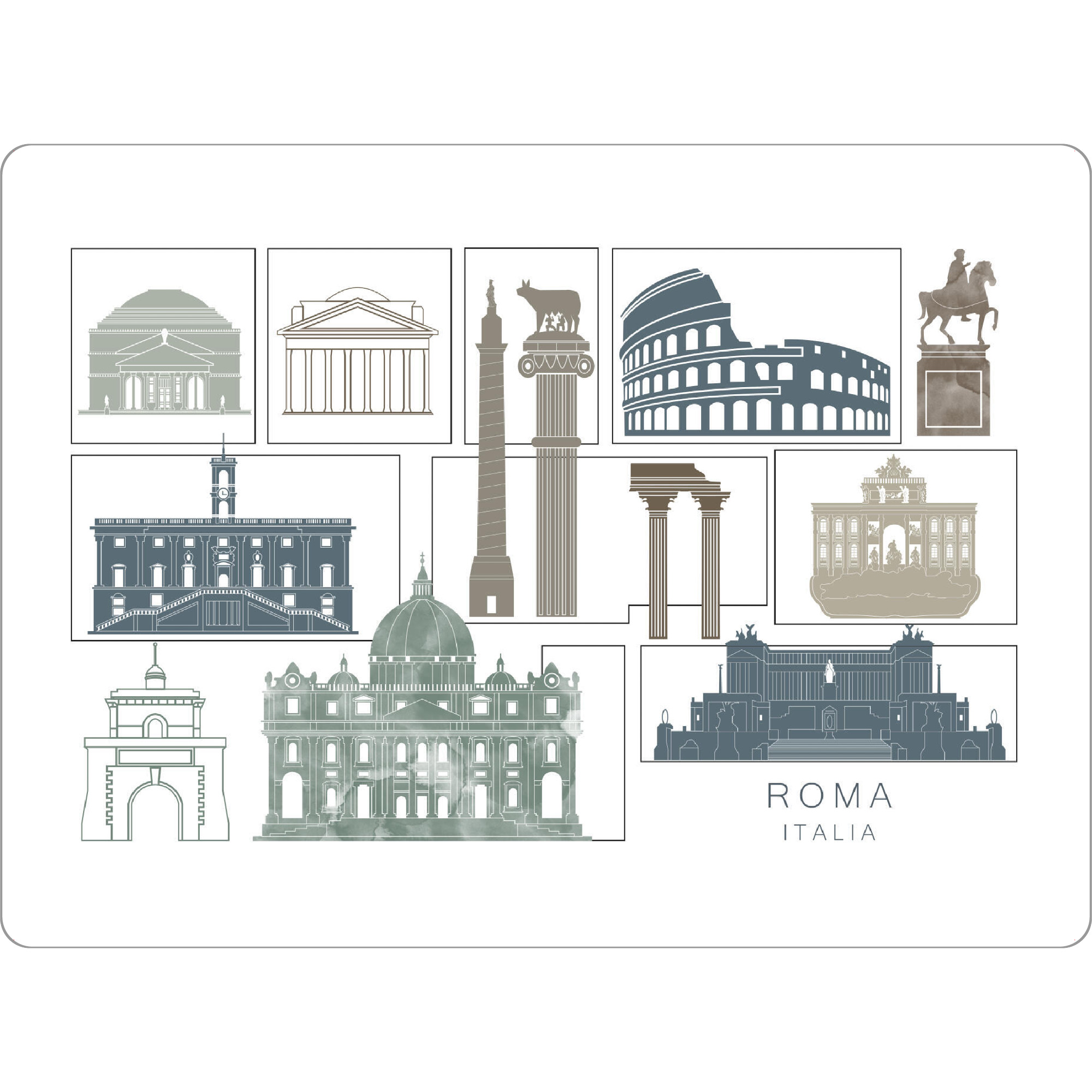 Tischset "Rome skyline, navy" artboxONE - Städte,Reise,Architektur,Städte / Rom,Kartografie
