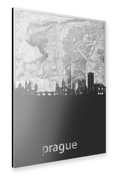 Alu-Dibond "Prague skyline map grey" 30x20 cm artboxONE