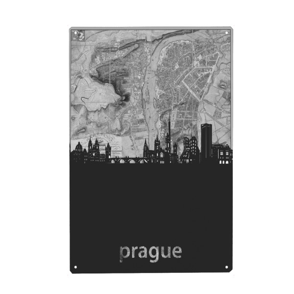 Holzbild "Prague skyline map grey" artboxONE - Städte,Reise,Architektur,Städte / Prag,Kartografie