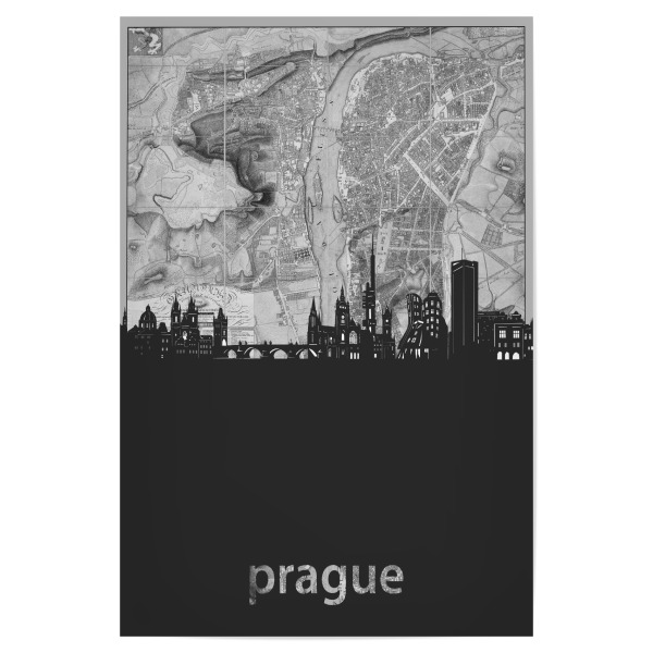 Poster 30x20 cm "Prague skyline map grey" artboxONE - Städte,Reise,Architektur,Städte / Prag,Kartografie