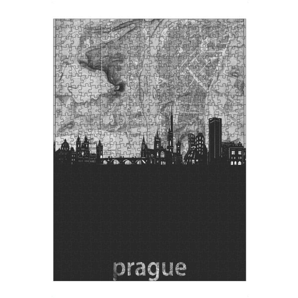 Puzzle Ravensburger "Prague skyline map grey" artboxONE - Städte,Reise,Architektur,Städte / Prag,Kartografie