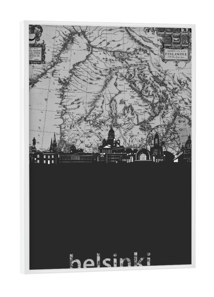 Poster mit weißem Rahmen "Helsinki skyline map grey" artboxONE - Städte,Reise,Architektur,Kartografie