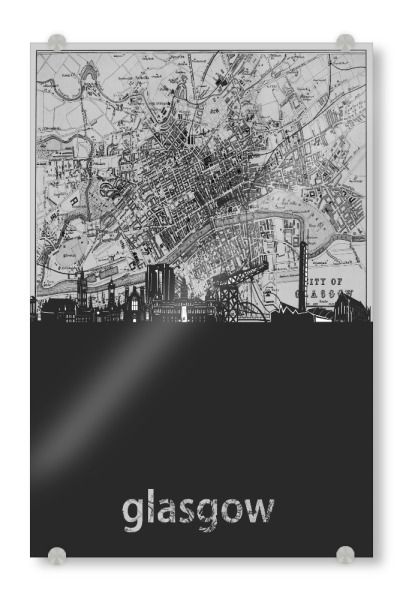 Acrylglasbild "Glasgow skyline map grey" artboxONE - Städte,Reise,Architektur,Kartografie