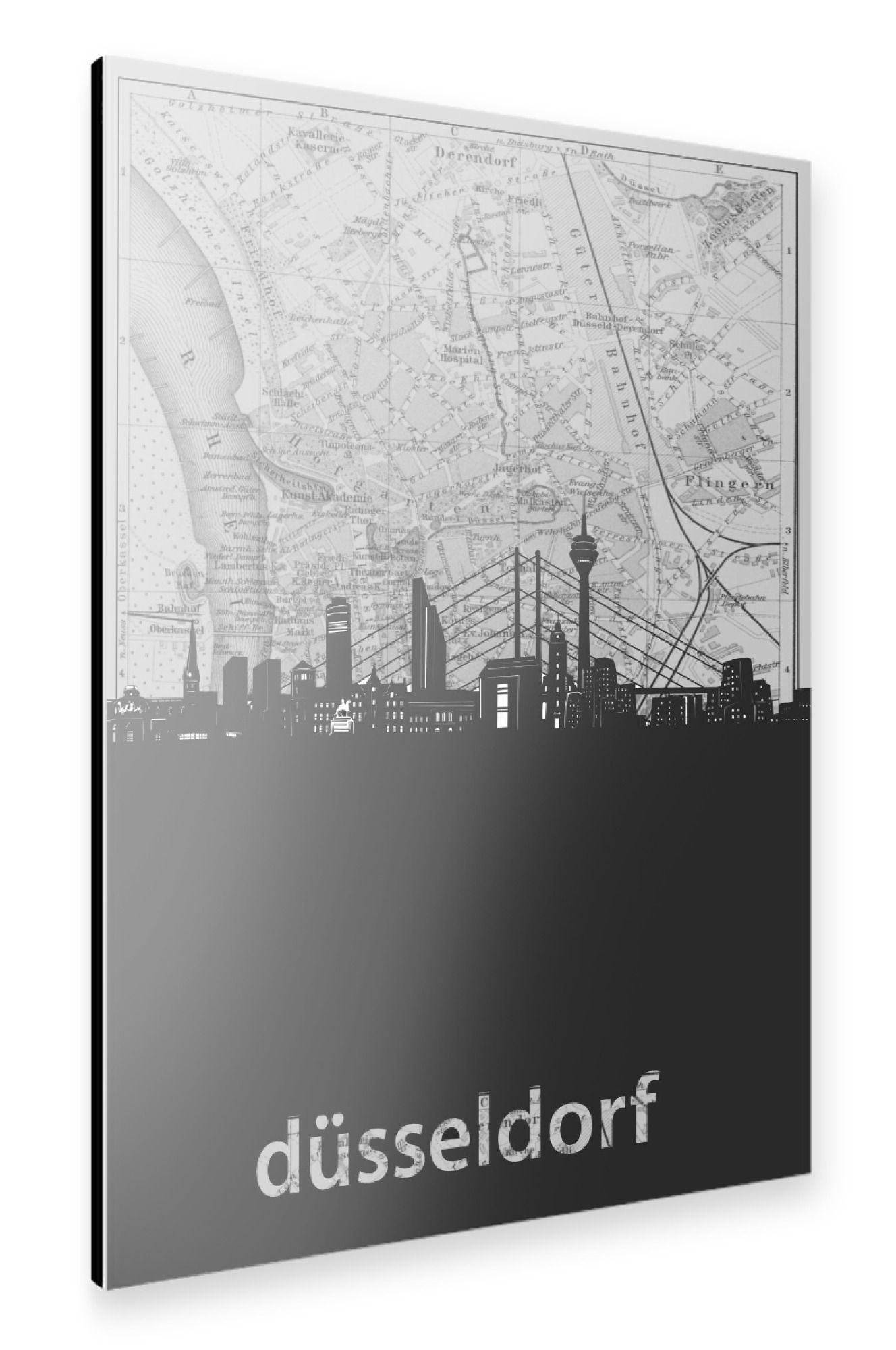 Alu-Dibond "Dusseldorf skyline map grey" 30x20 cm artboxONE