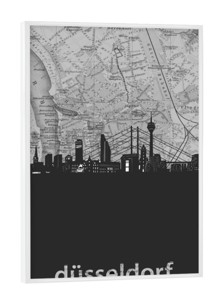 Poster mit weißem Rahmen "Dusseldorf skyline map grey" artboxONE - Städte,Reise,Architektur,Städte / Düsseldorf