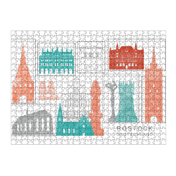 Puzzle Ravensburger "Rostock skyline coral" artboxONE - Städte,Reise,Architektur,Kartografie