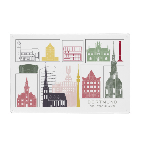Holzbild "Dortmund skyline burgundy" artboxONE - Städte,Reise,Architektur,Kartografie