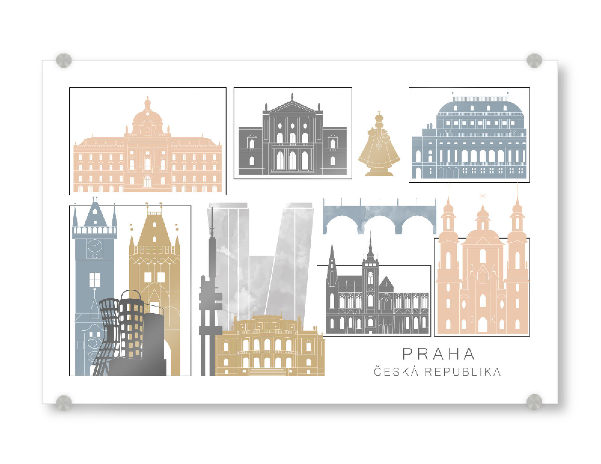 Acrylglasbild "Prague skyline earth" artboxONE - Städte,Reise,Architektur,Städte / Prag,Kartografie