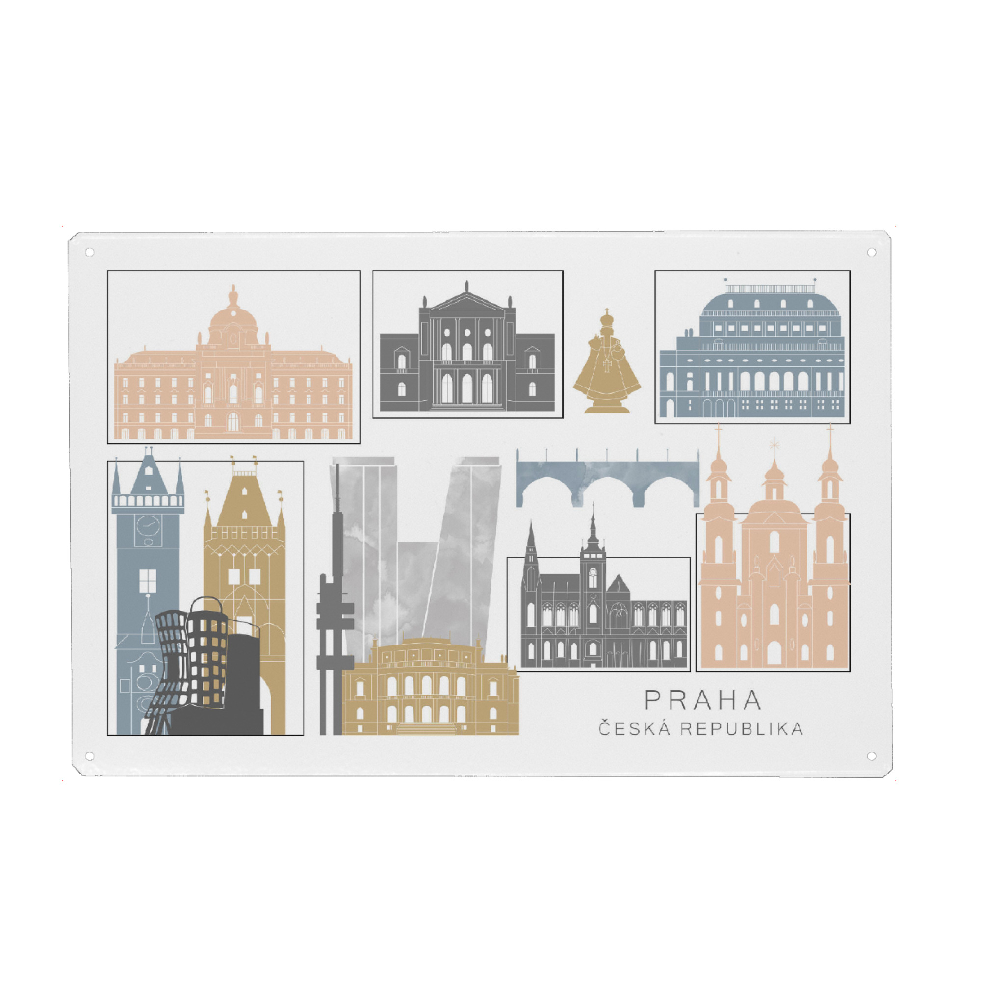 Metall Poster "Prague skyline earth" artboxONE - Städte,Reise,Architektur,Städte / Prag,Kartografie
