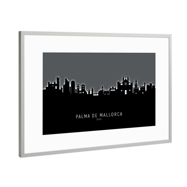 Poster mit Rahmen Silber "Palma de Mallorca Skyline Glow" artboxONE - Städte