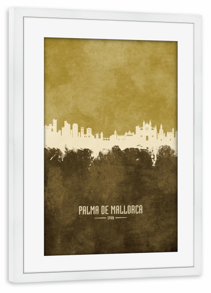 Poster mit Rahmen weiß "Palma de Mallorca Skyline Brown" artboxONE - Städte
