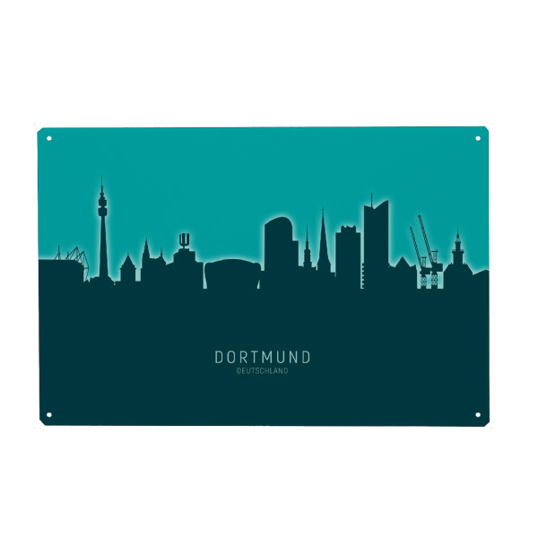 Metall Poster "Dortmund Germany Skyline Glow Teal" artboxONE - Städte