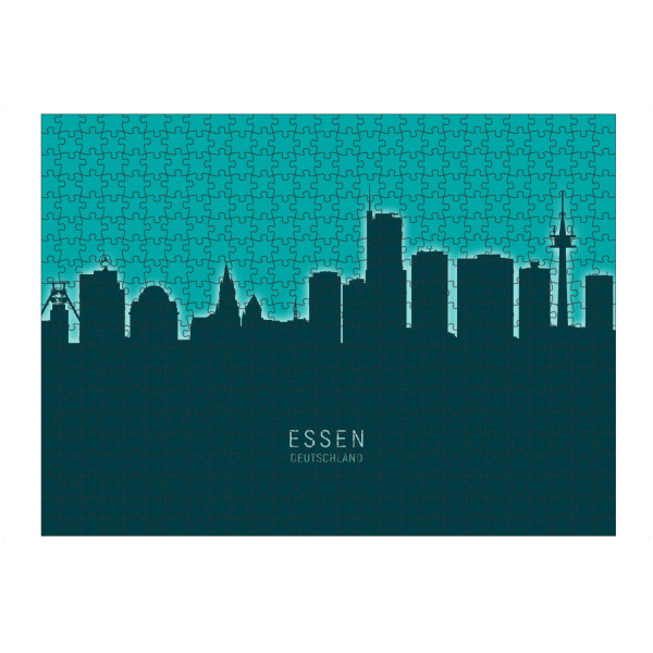 Puzzle Ravensburger "Essen Germany Skyline Glow Teal" artboxONE - Städte