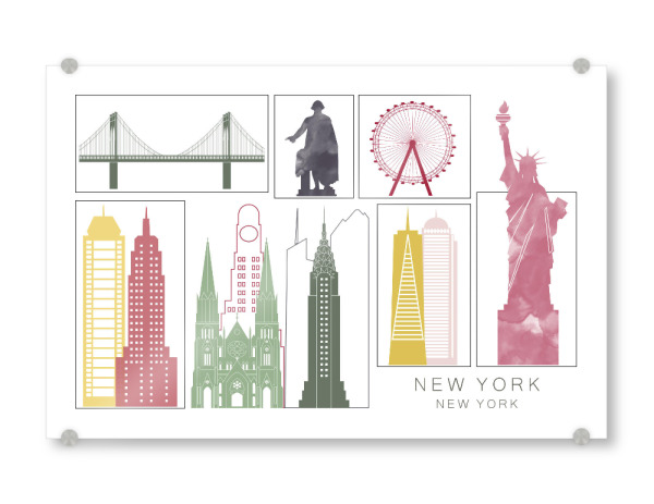 Acrylglasbild "New York skyline burgundy" artboxONE - Städte,Städte / New York,Reise,Architektur,Kartografie