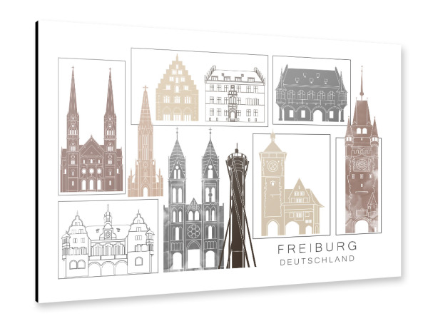 Alu-Dibond "Freiburg skyline black & brown" 30x20 cm artboxONE