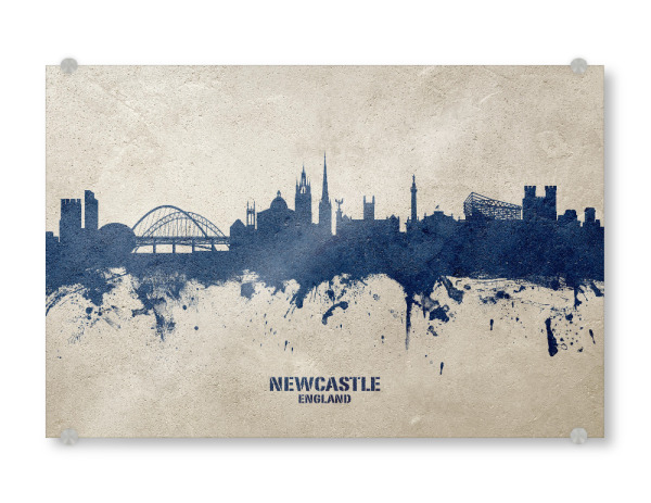 Acrylglasbild "Newcastle Skyline PaintBlue" artboxONE - Städte - Newcastle,England,Skyline,Cityscape,Stadtbild,Watercolor,Painting,City,Stadt,Beige
