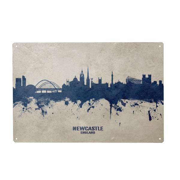 Metall Poster "Newcastle Skyline PaintBlue" artboxONE - Städte - Newcastle,England,Skyline,Cityscape,Stadtbild,Watercolor,Painting,City,Stadt,Beige