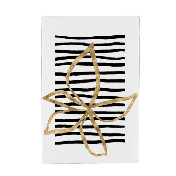 Metall Poster "Golden Flower on Black Stripes" artboxONE - Floral,Abstrakt