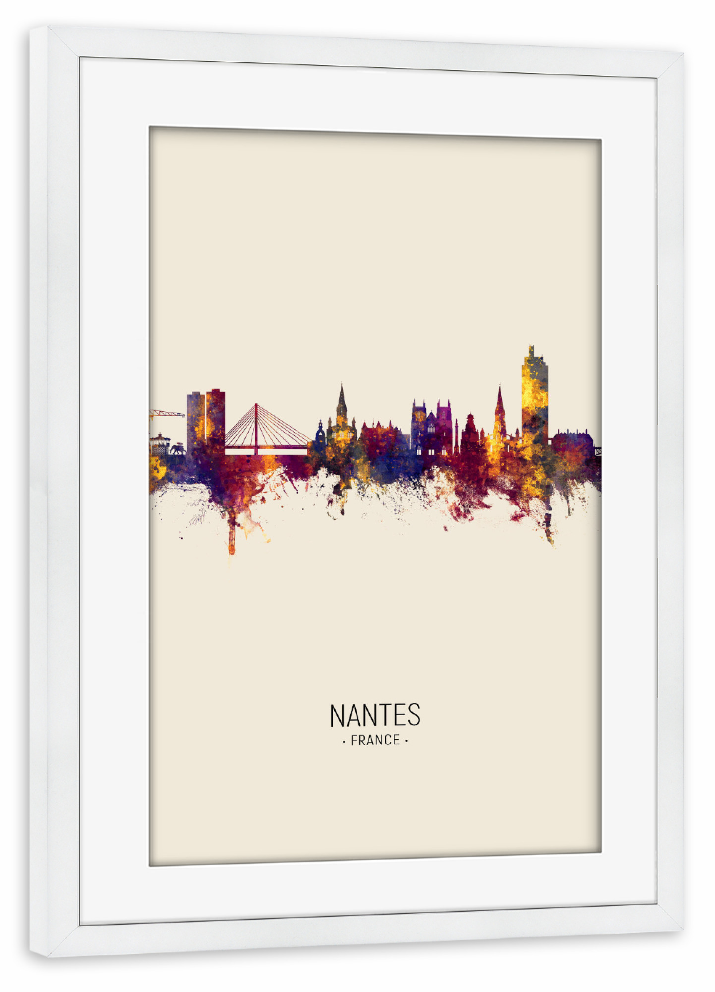 Poster mit Rahmen weiß "Nantes France Skyline Beige" artboxONE - Städte