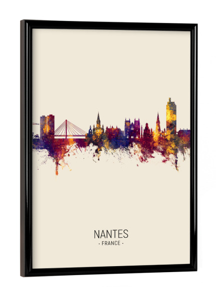 Poster mit schwarzem Rahmen "Nantes France Skyline Beige" artboxONE - Städte