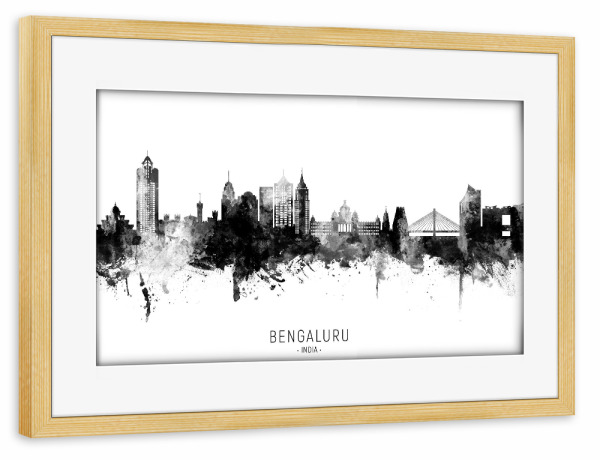 Poster mit Rahmen kiefer "Bengaluru Skyline BW Text" artboxONE - Städte
