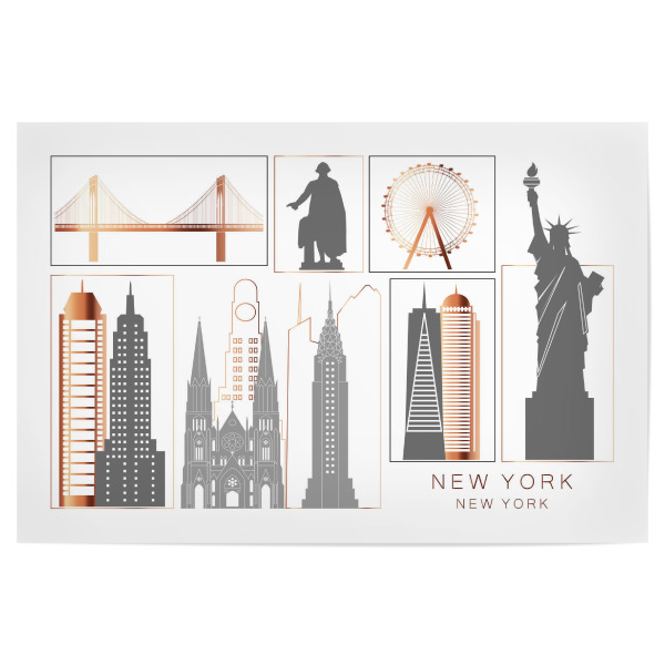 Poster 30x20 cm "New York skyline copper" artboxONE - Städte,Städte / New York,Reise,Architektur,Kartografie