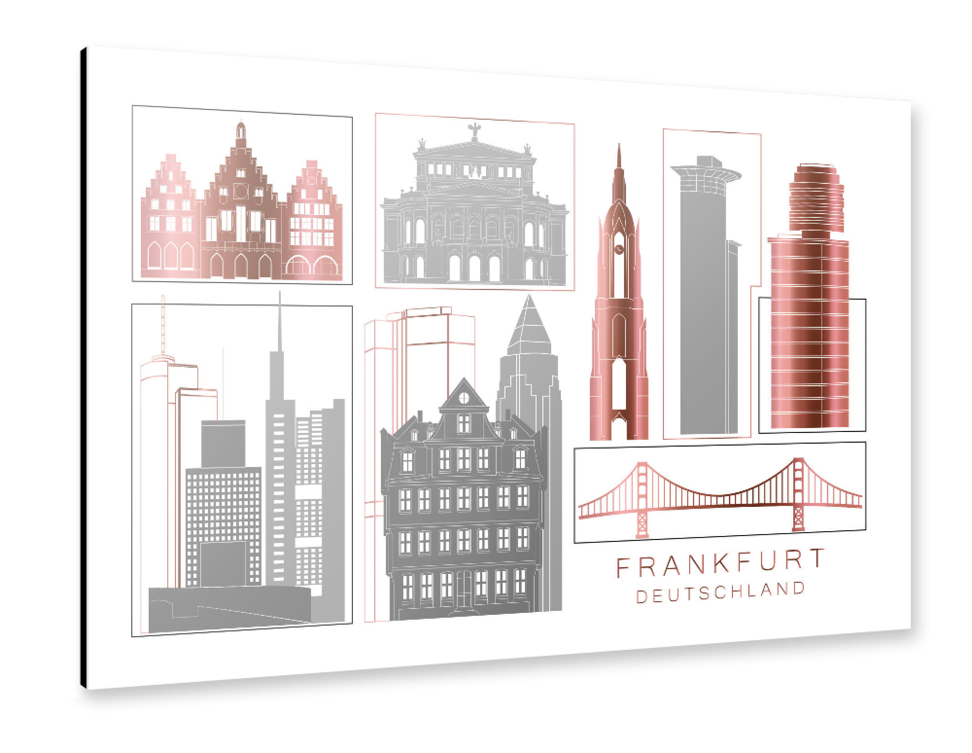 Alu-Dibond "Frankfurt skyline rosegold" 75x50 cm artboxONE