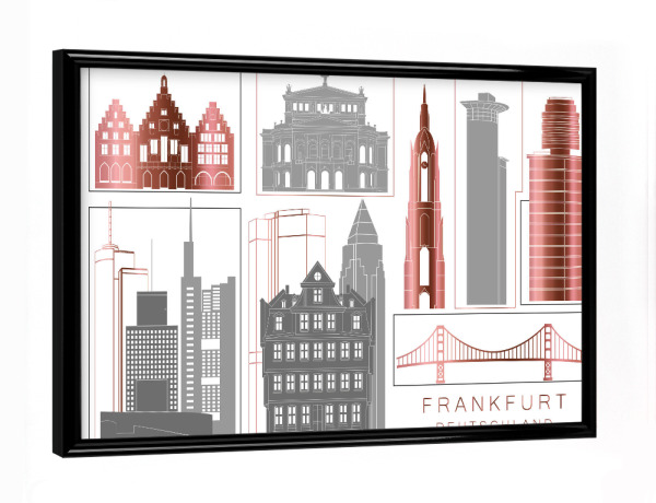 Poster mit schwarzem Rahmen "Frankfurt skyline rosegold" artboxONE - Städte,Reise,Architektur,Städte / Frankfurt,Kartografie