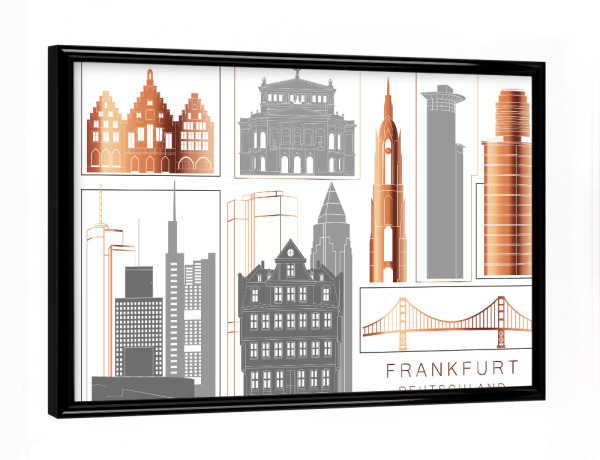 Poster mit schwarzem Rahmen "Frankfurt skyline copper" artboxONE - Städte,Reise,Architektur,Städte / Frankfurt,Kartografie