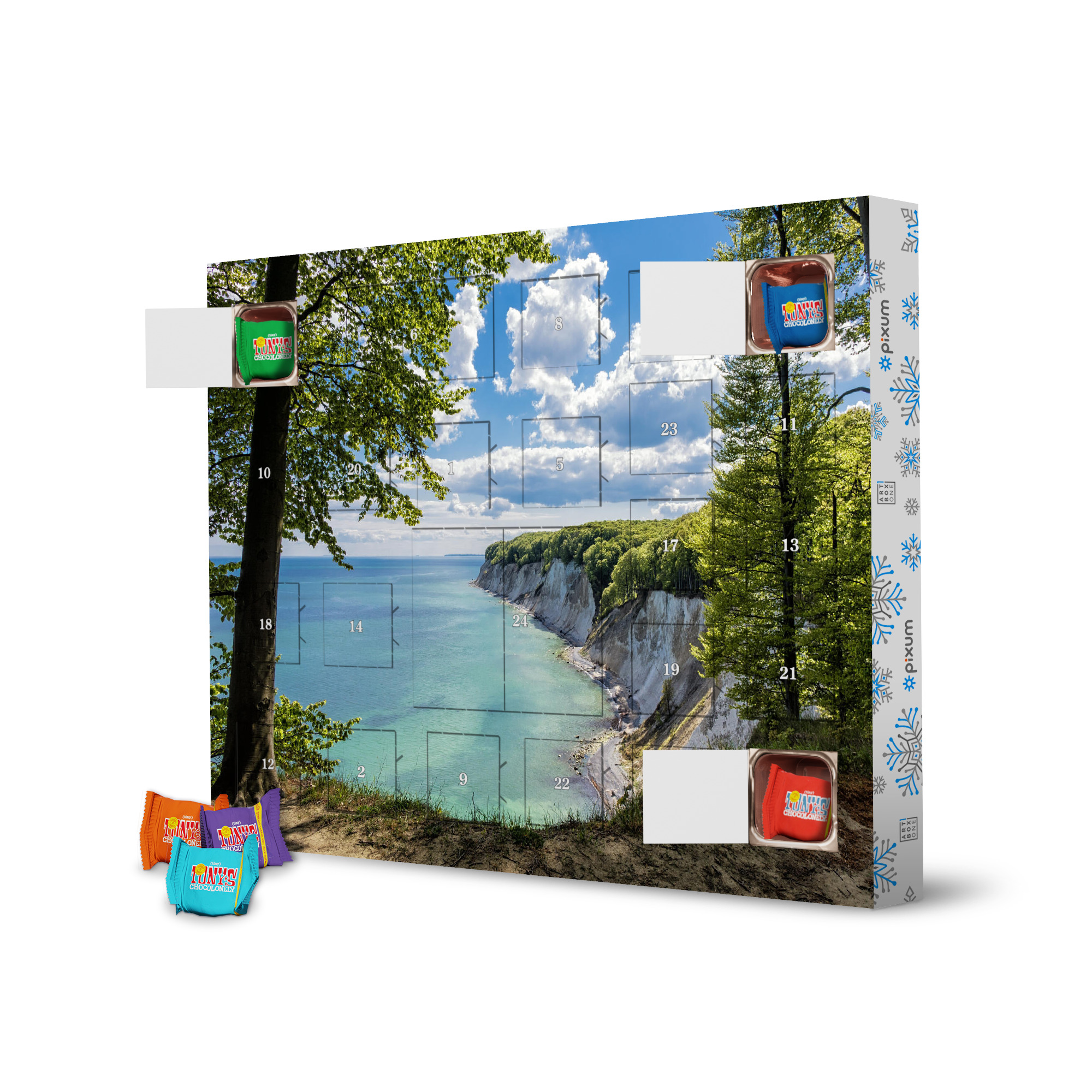 Adventskalender mit Tony's Chocolonely Kreidefelsen auf der Insel Rügen artboxONE Adventskalender Natur