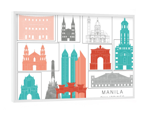 Poster mit weißem Rahmen "Manila skyline coral" artboxONE - Städte,Reise,Architektur,Kartografie