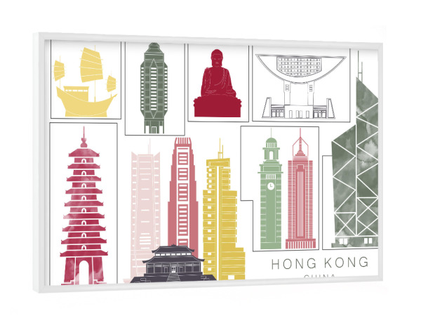 Poster mit weißem Rahmen "Hong Kong skyline burgundy" artboxONE - Städte,Reise,Architektur,Kartografie