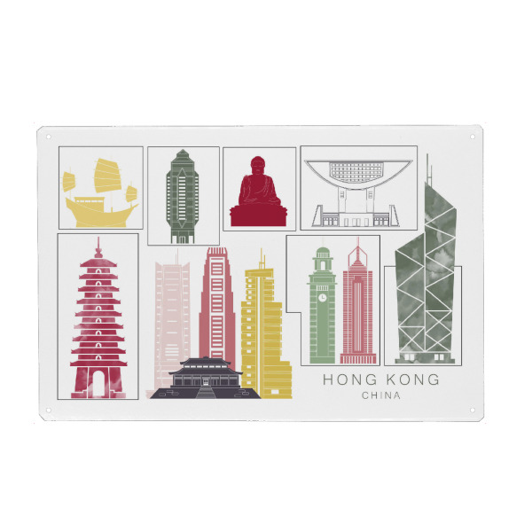 Holzbild "Hong Kong skyline burgundy" artboxONE - Städte,Reise,Architektur,Kartografie