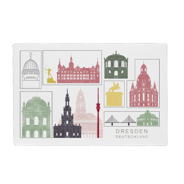 Holzbild "Dresden skyline burgundy" artboxONE - Städte,Reise,Architektur,Städte / Dresden,Kartografie