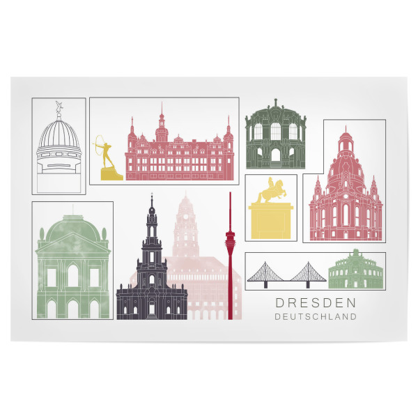 Poster "Dresden skyline burgundy" artboxONE - Städte,Reise,Architektur,Städte / Dresden,Kartografie