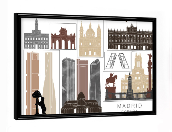 Poster mit schwarzem Rahmen "Madrid skyline black & brown" artboxONE - Städte,Reise,Architektur,Kartografie
