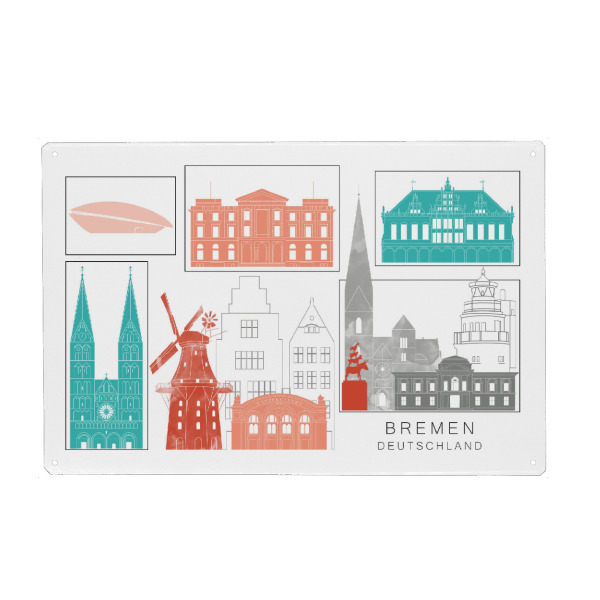 Holzbild "Bremen skyline coral" artboxONE - Städte,Reise,Architektur,Kartografie