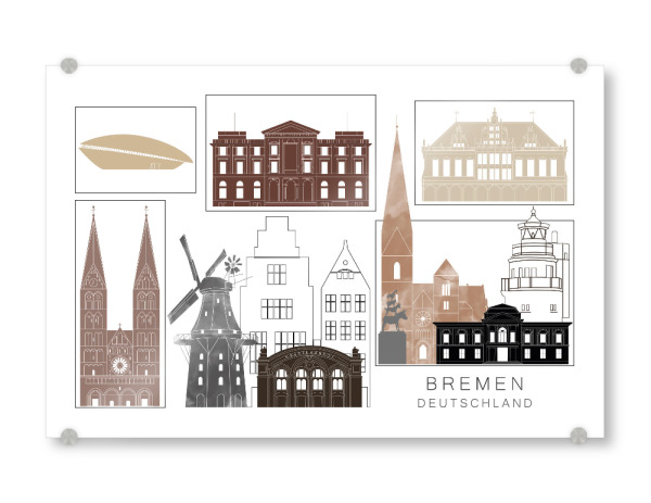 Acrylglasbild "Bremen skyline black & brown" artboxONE - Städte,Reise,Architektur,Kartografie