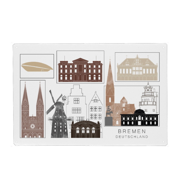 Holzbild "Bremen skyline black & brown" artboxONE - Städte,Reise,Architektur,Kartografie