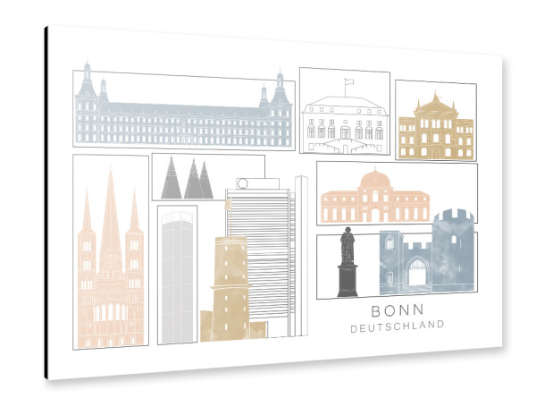 Alu-Dibond "Bonn skyline earth" 30x20 cm artboxONE