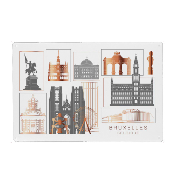 Holzbild "Brussels skyline copper" artboxONE - Städte,Reise,Architektur,Kartografie