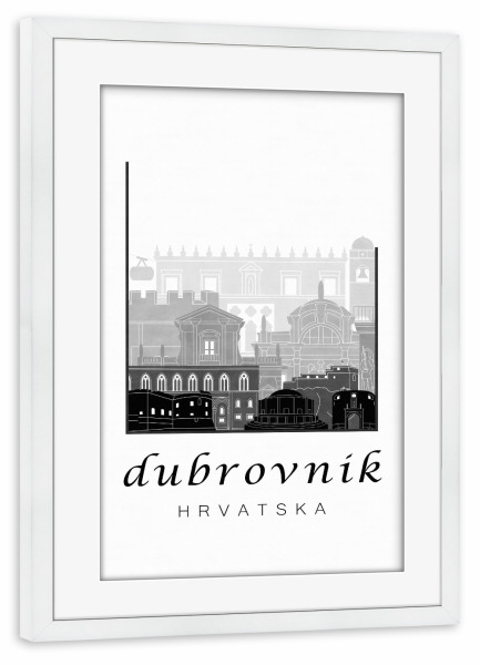 Poster mit Rahmen weiß "Dubrovnik skyline black & white" artboxONE - Städte,Architektur,Kartografie