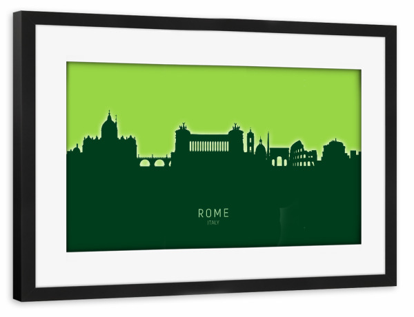 Poster mit Rahmen schwarz "Rome Italy Skyline Glow Green" artboxONE - Städte,Städte / Rom