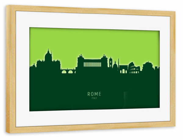 Poster mit Rahmen kiefer "Rome Italy Skyline Glow Green" artboxONE - Städte,Städte / Rom