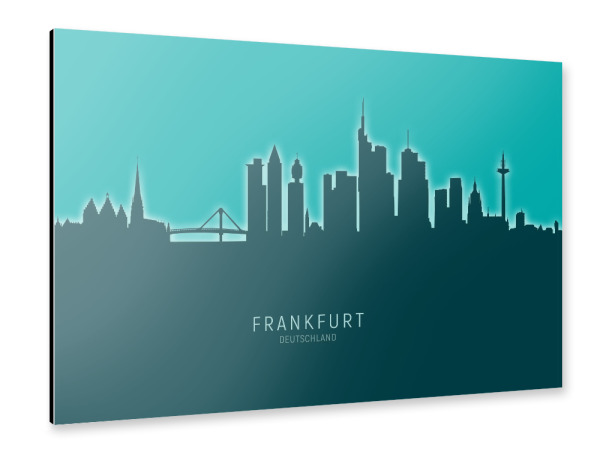 Alu-Dibond "Frankfurt Skyline Glow Teal" 30x20 cm artboxONE