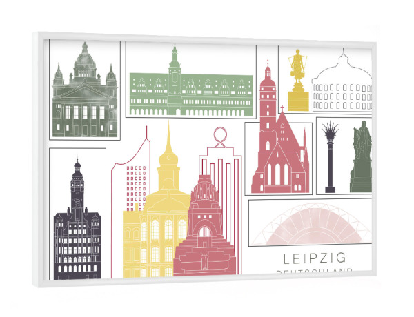 Poster mit weißem Rahmen "Leipzig skyline burgundy" artboxONE - Städte,Reise,Architektur,Kartografie
