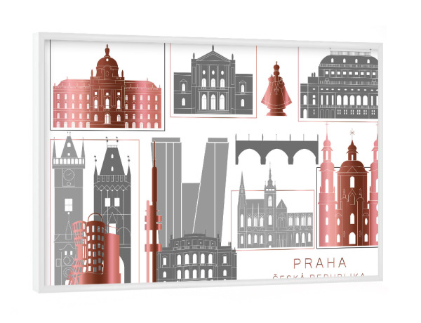 Poster mit weißem Rahmen "Prague skyline rosegold" artboxONE - Städte,Reise,Architektur,Städte / Prag,Kartografie