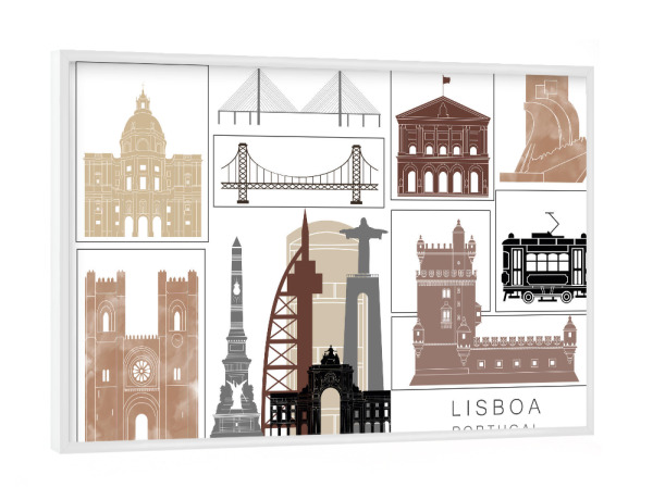 Poster mit weißem Rahmen "Lisbon skyline black & brown" artboxONE - Städte,Reise,Architektur,Kartografie