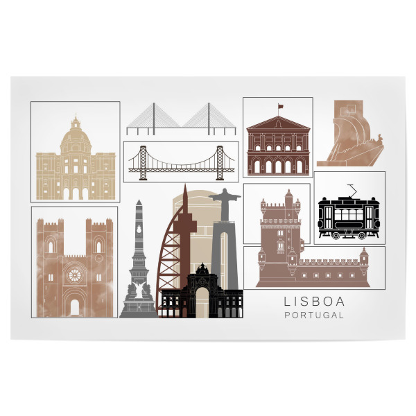 Poster "Lisbon skyline black & brown" artboxONE - Städte,Reise,Architektur,Kartografie